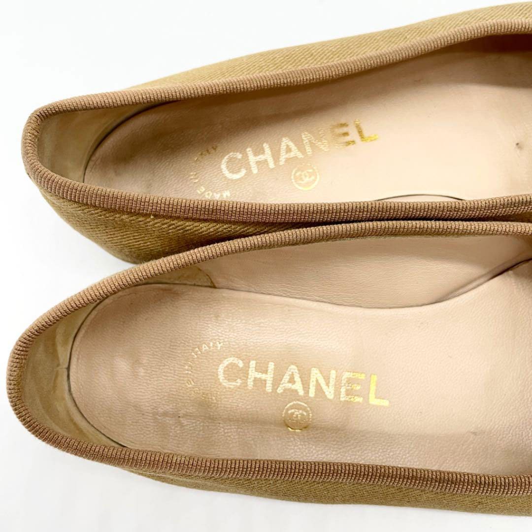 CHANEL シャネル フラットシューズ ココマーク キャンバス ベージュ ブラウン 36 1/2(約23.5cm)
