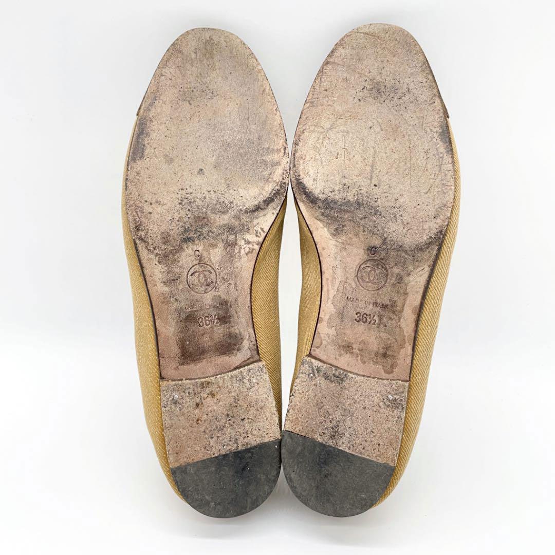 CHANEL シャネル フラットシューズ ココマーク キャンバス ベージュ ブラウン 36 1/2(約23.5cm)