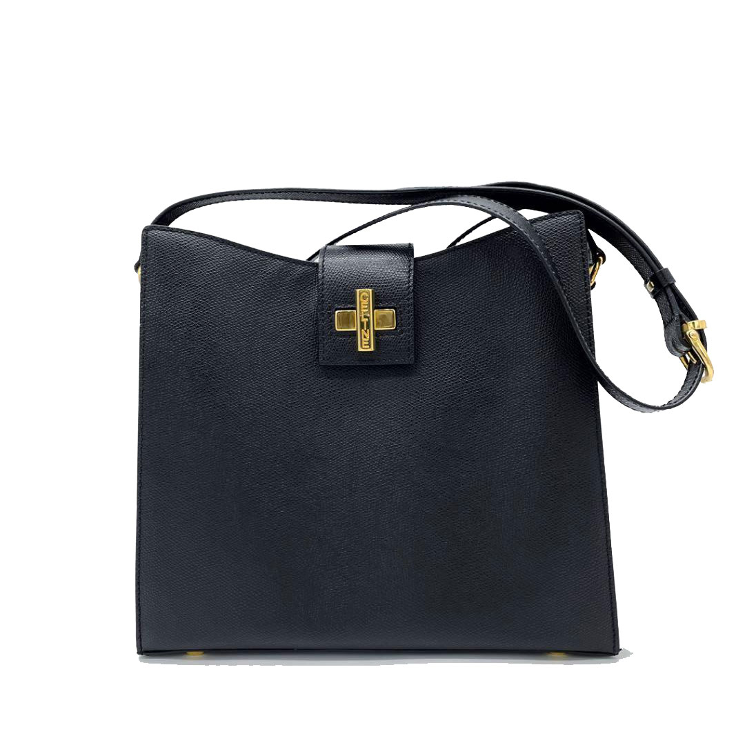 CELINE セリーヌ ヴィンテージ ワンショルダーバッグ レザー ブラック ゴールド