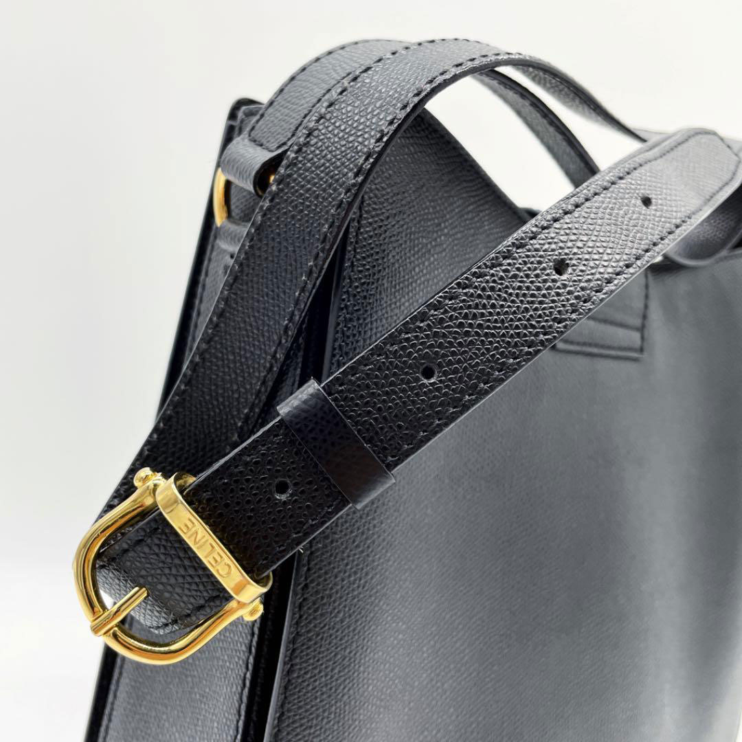 CELINE セリーヌ ヴィンテージ ワンショルダーバッグ レザー ブラック ゴールド