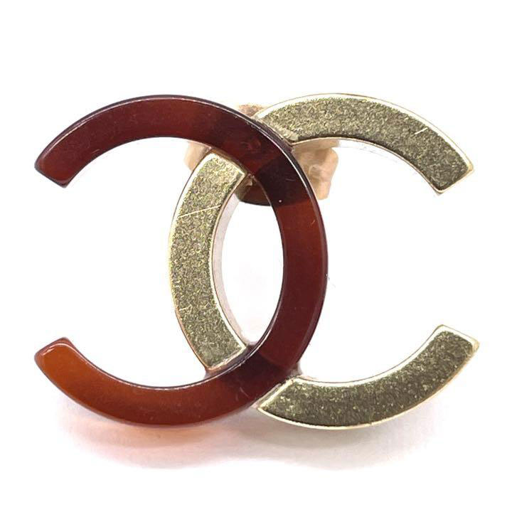 【ギフトにも♡】CHANEL ブラウンゴールドピアス CHANEL シャネル ピアス ココマーク バイカラー ゴールド