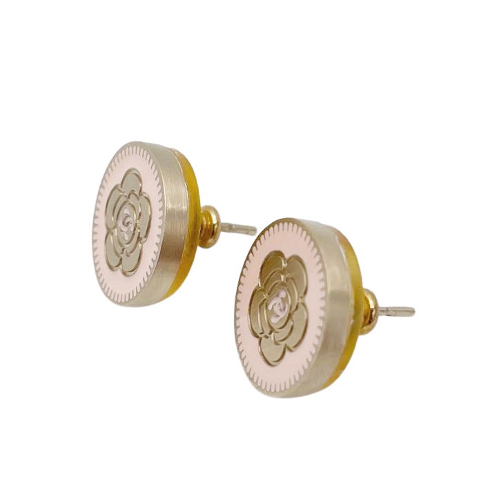 CHANEL シャネル ラウンドピアス カメリア ココマーク ピンク ゴールド 06P