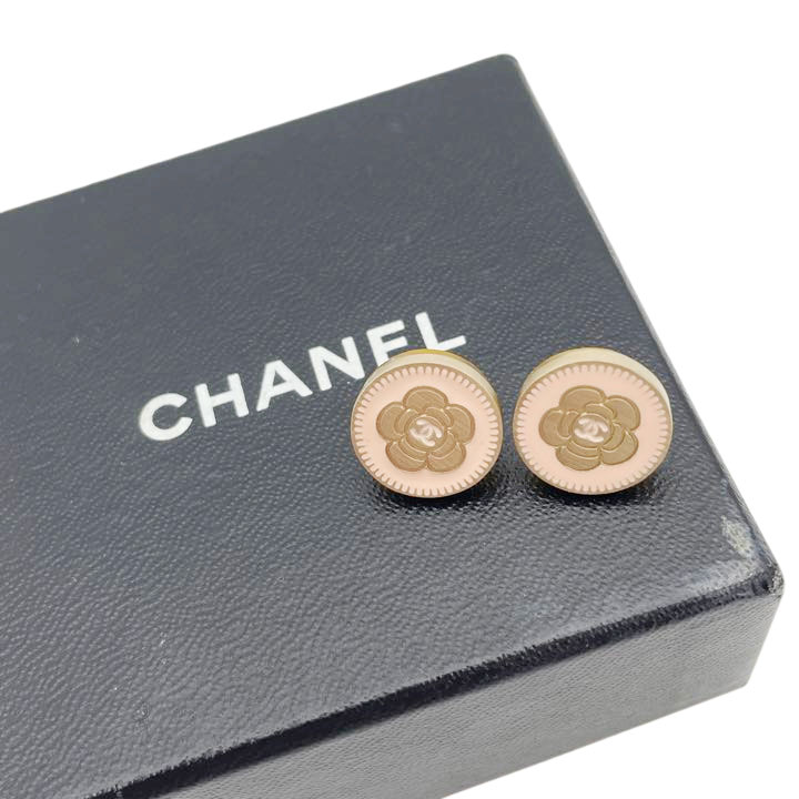 CHANEL シャネル ラウンドピアス カメリア ココマーク ピンク ゴールド 06P