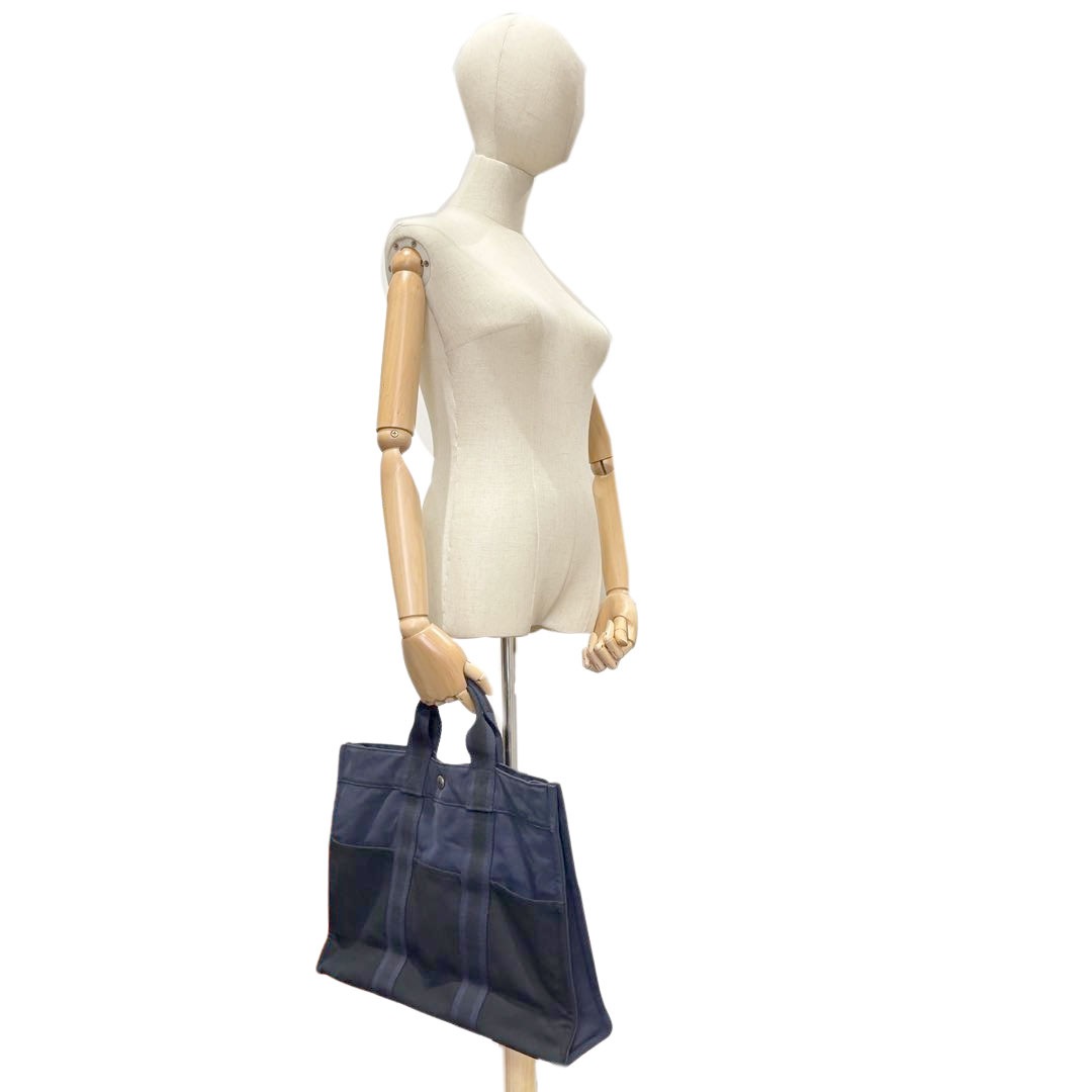 HERMES エルメス トートバッグ フールトゥMM キャンバス ネイビー/ブラック