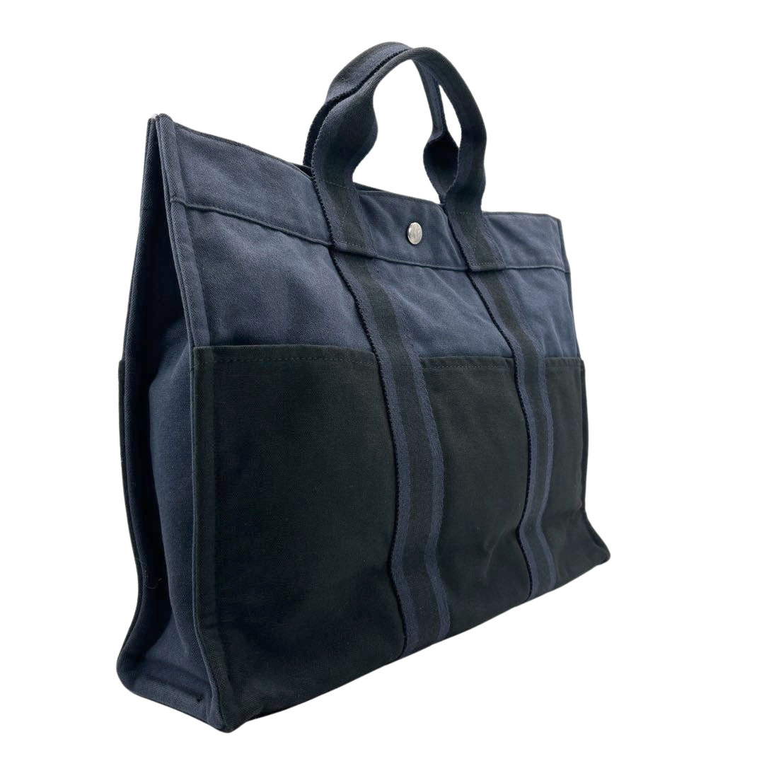 HERMES エルメス トートバッグ フールトゥMM キャンバス ネイビー/ブラック