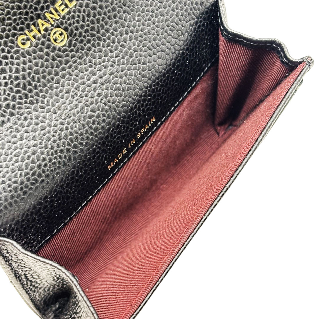 CHANEL シャネル マトラッセ カードケース 名刺入れ キャビアスキン ブラック/ゴールド金具 19番台
