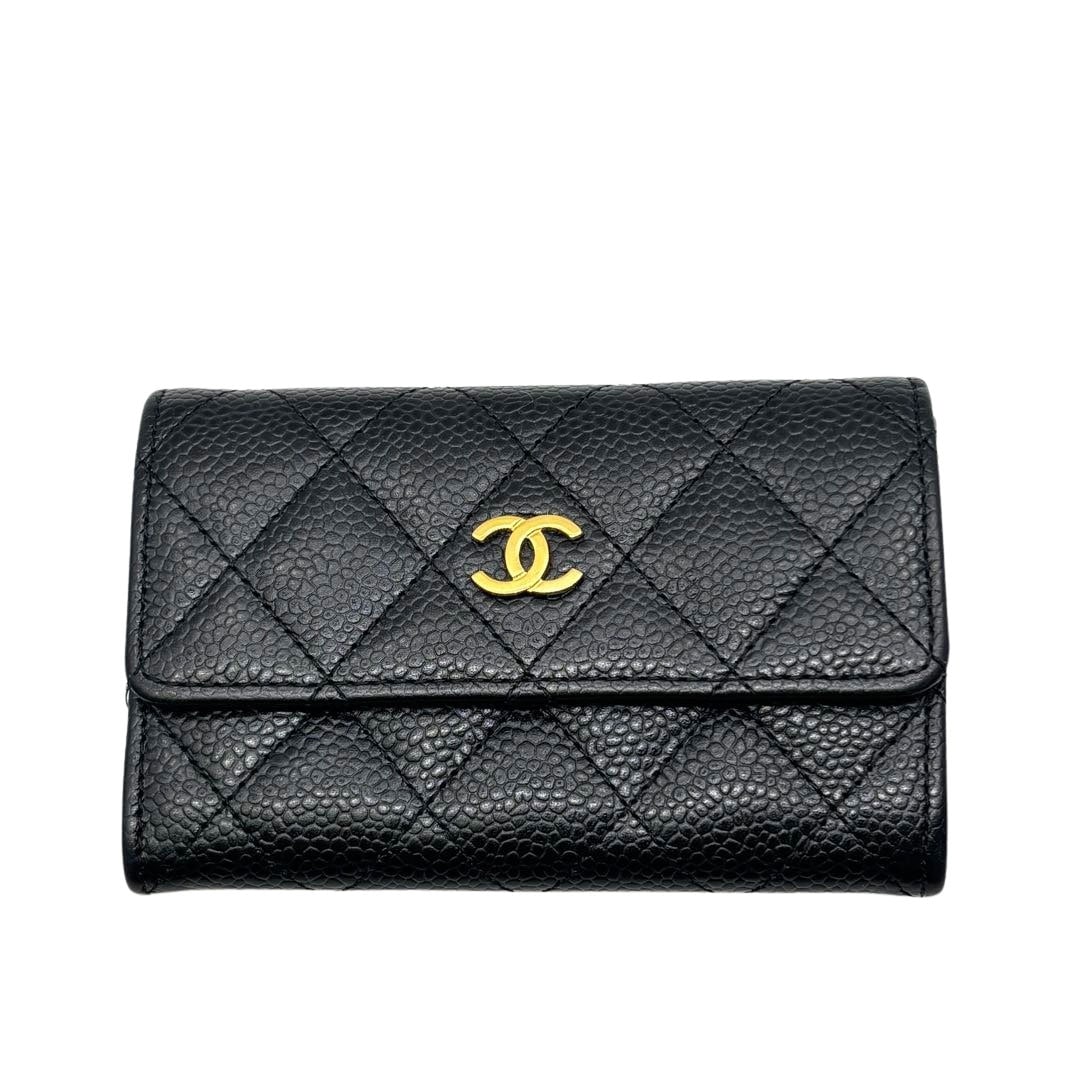CHANEL シャネル マトラッセ カードケース 名刺入れ キャビアスキン ブラック/ゴールド金具 19番台