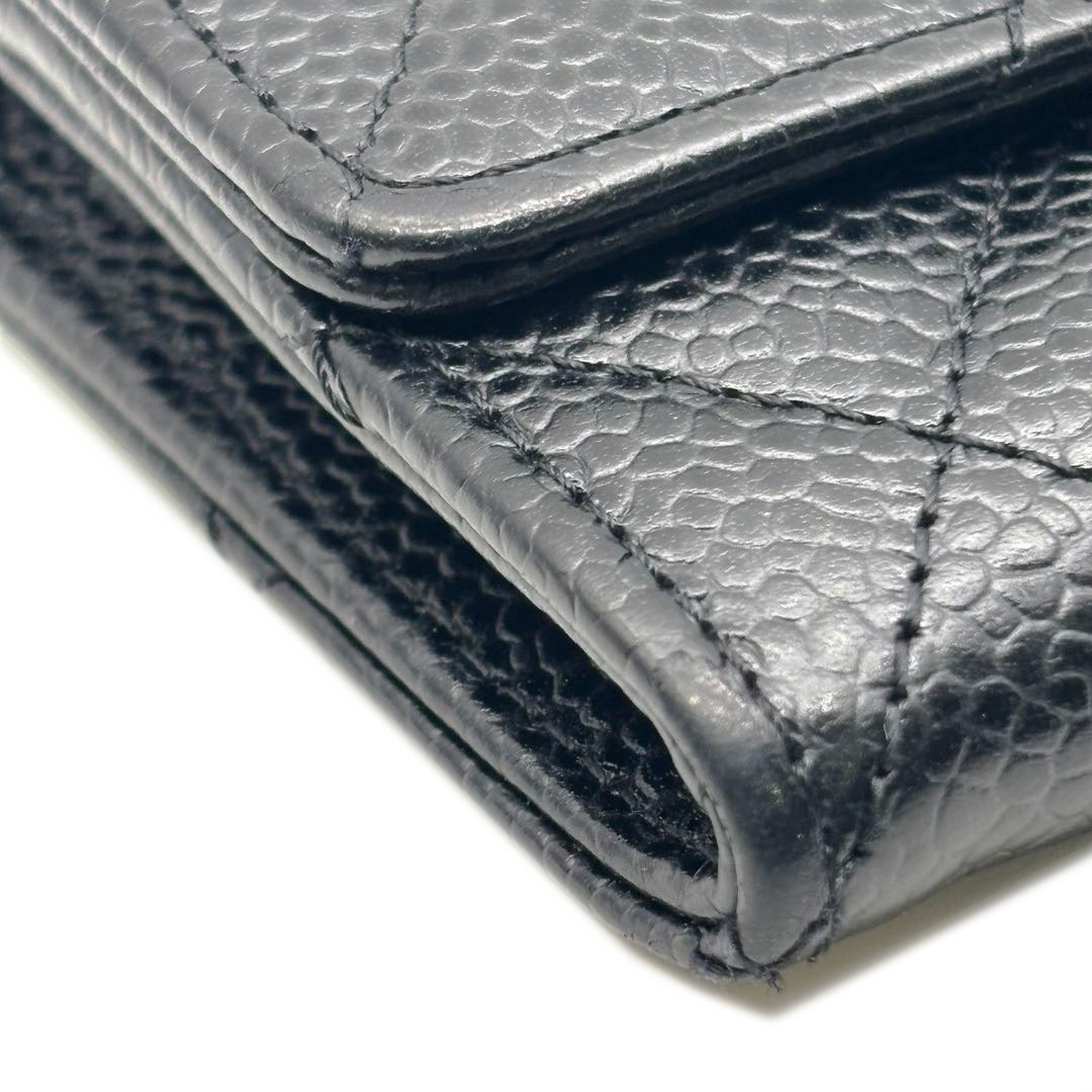 CHANEL シャネル マトラッセ カードケース 名刺入れ キャビアスキン ブラック/ゴールド金具 19番台