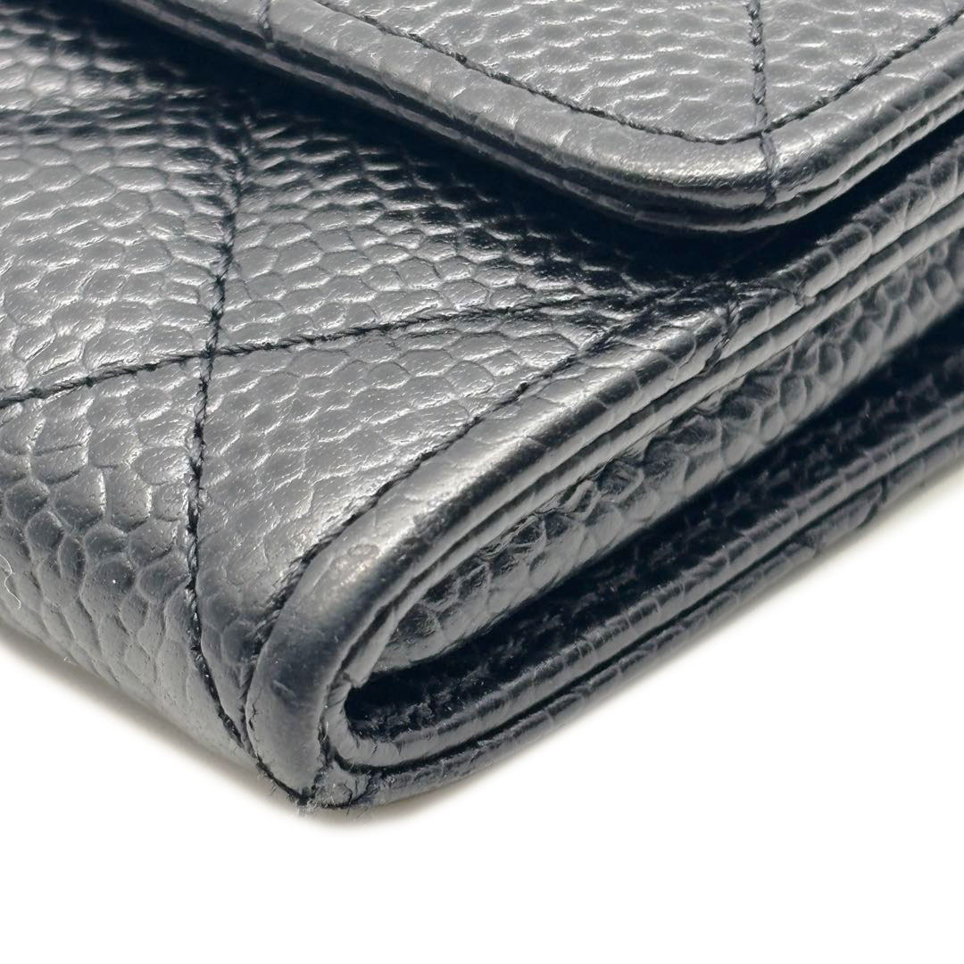 CHANEL シャネル マトラッセ カードケース 名刺入れ キャビアスキン ブラック/ゴールド金具 19番台