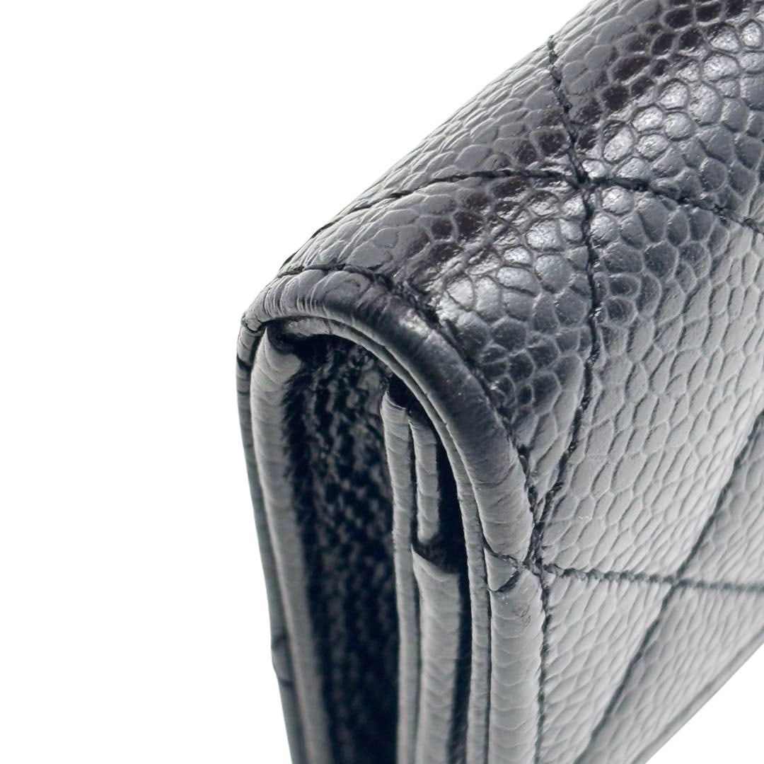 CHANEL シャネル マトラッセ カードケース 名刺入れ キャビアスキン ブラック/ゴールド金具 19番台