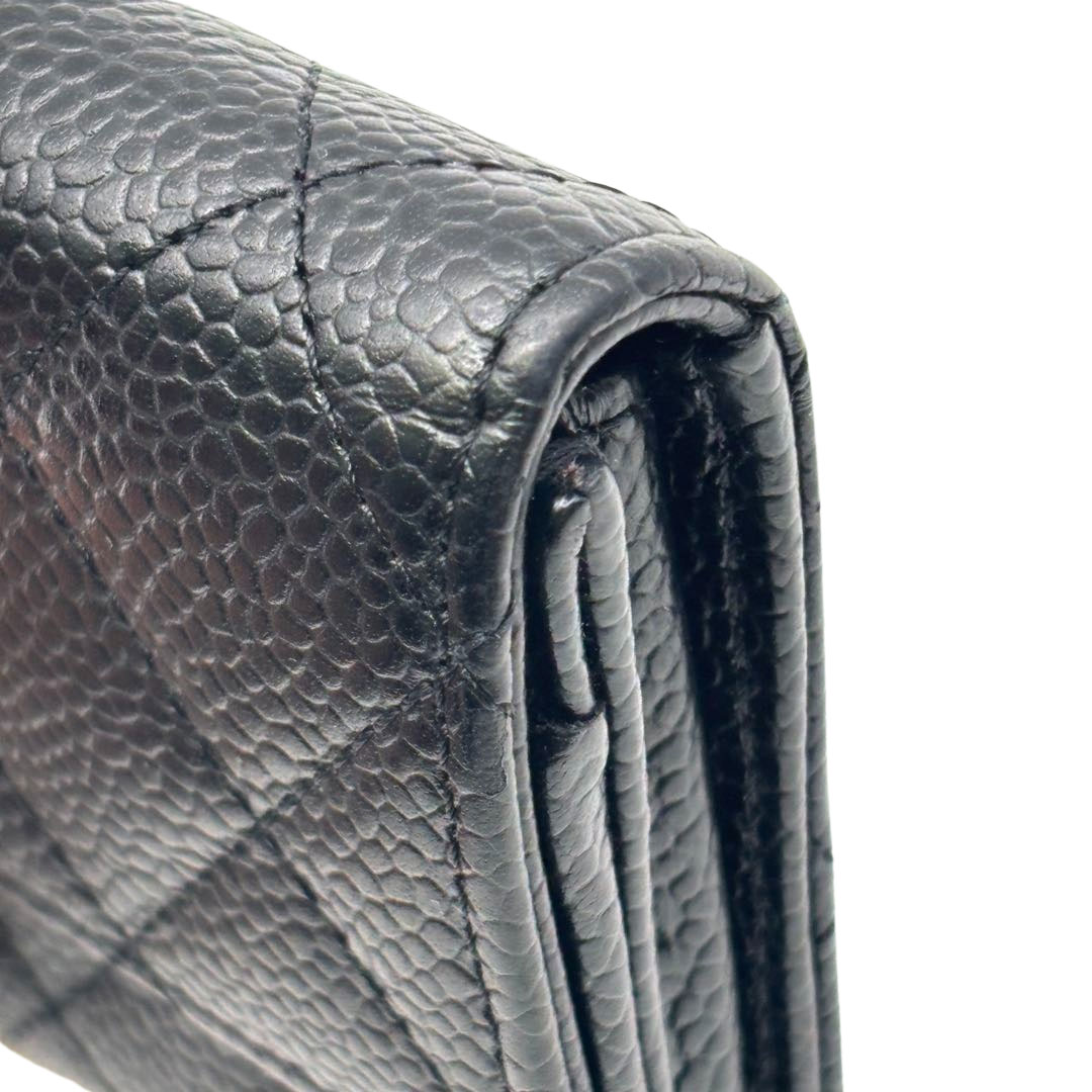CHANEL シャネル マトラッセ カードケース 名刺入れ キャビアスキン ブラック/ゴールド金具 19番台