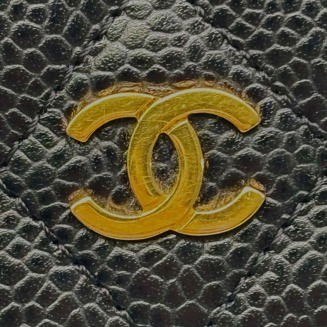 CHANEL シャネル マトラッセ カードケース 名刺入れ キャビアスキン ブラック/ゴールド金具 19番台