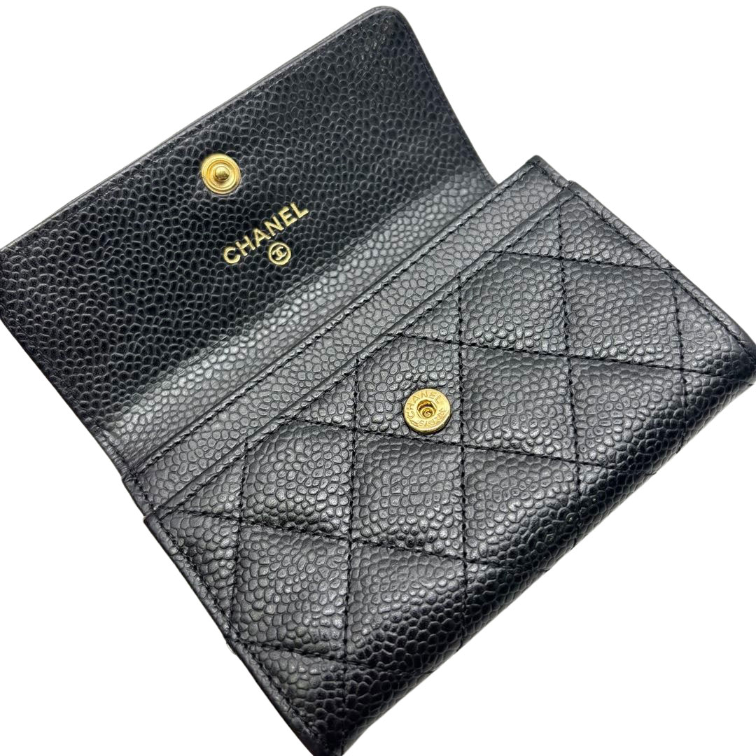 CHANEL シャネル マトラッセ カードケース 名刺入れ キャビアスキン ブラック/ゴールド金具 19番台