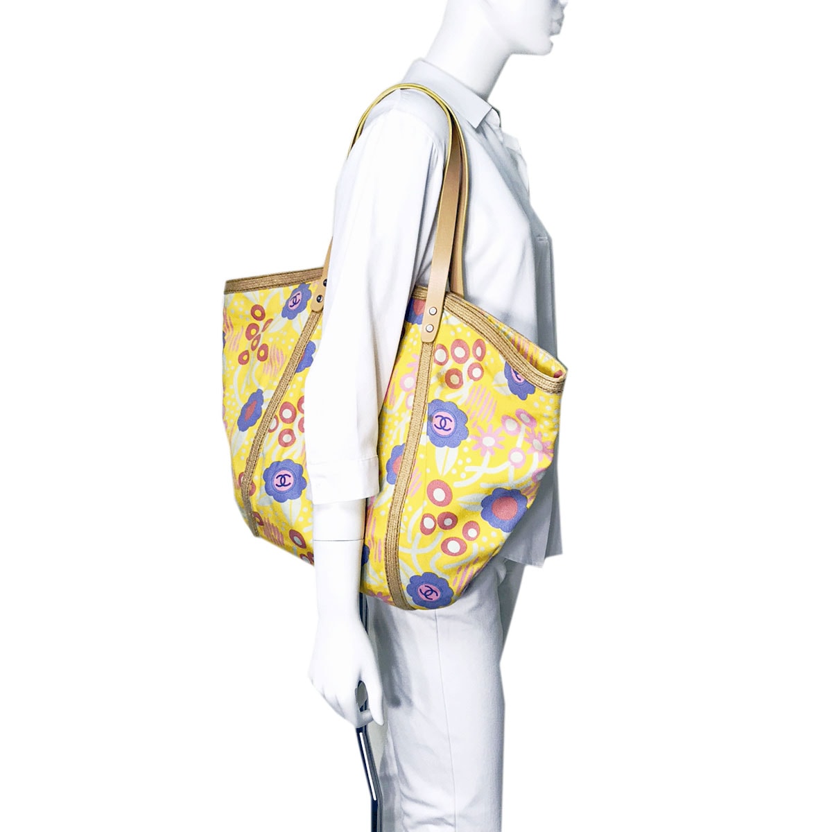 CHANELシャネルトートバッグレアラフィア学生バックキャンバス地