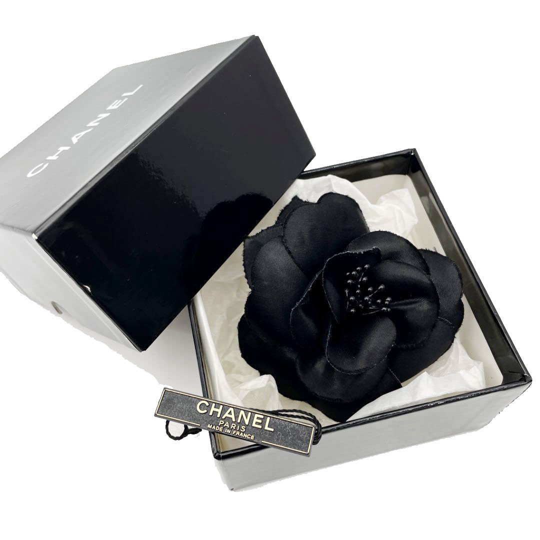 CHANEL シャネル コサージュ カメリア サテン ブラック ヴィンテージ