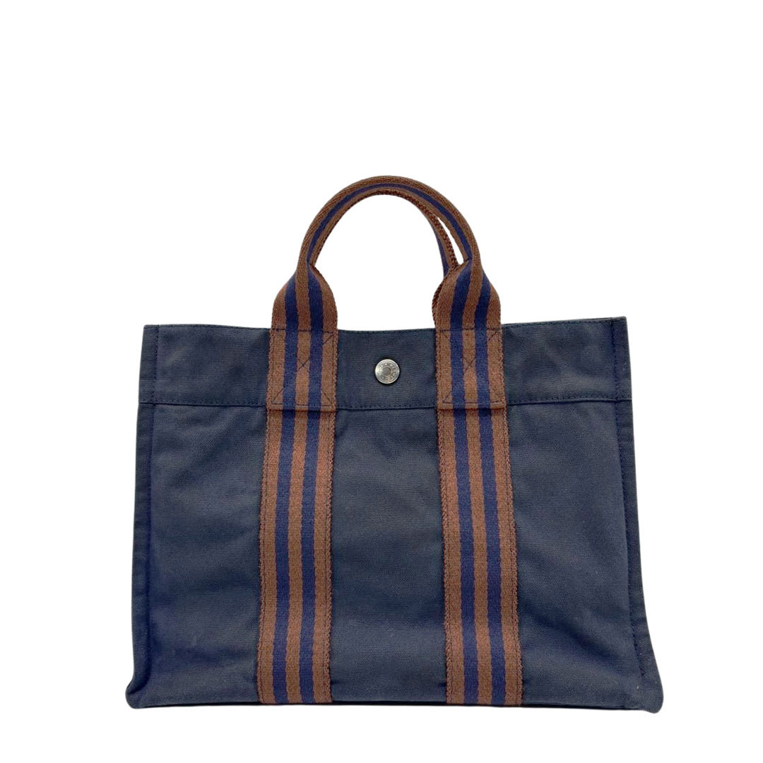 HERMES エルメス トートバッグ フールトゥPM キャンバス ネイビー/ブラウン