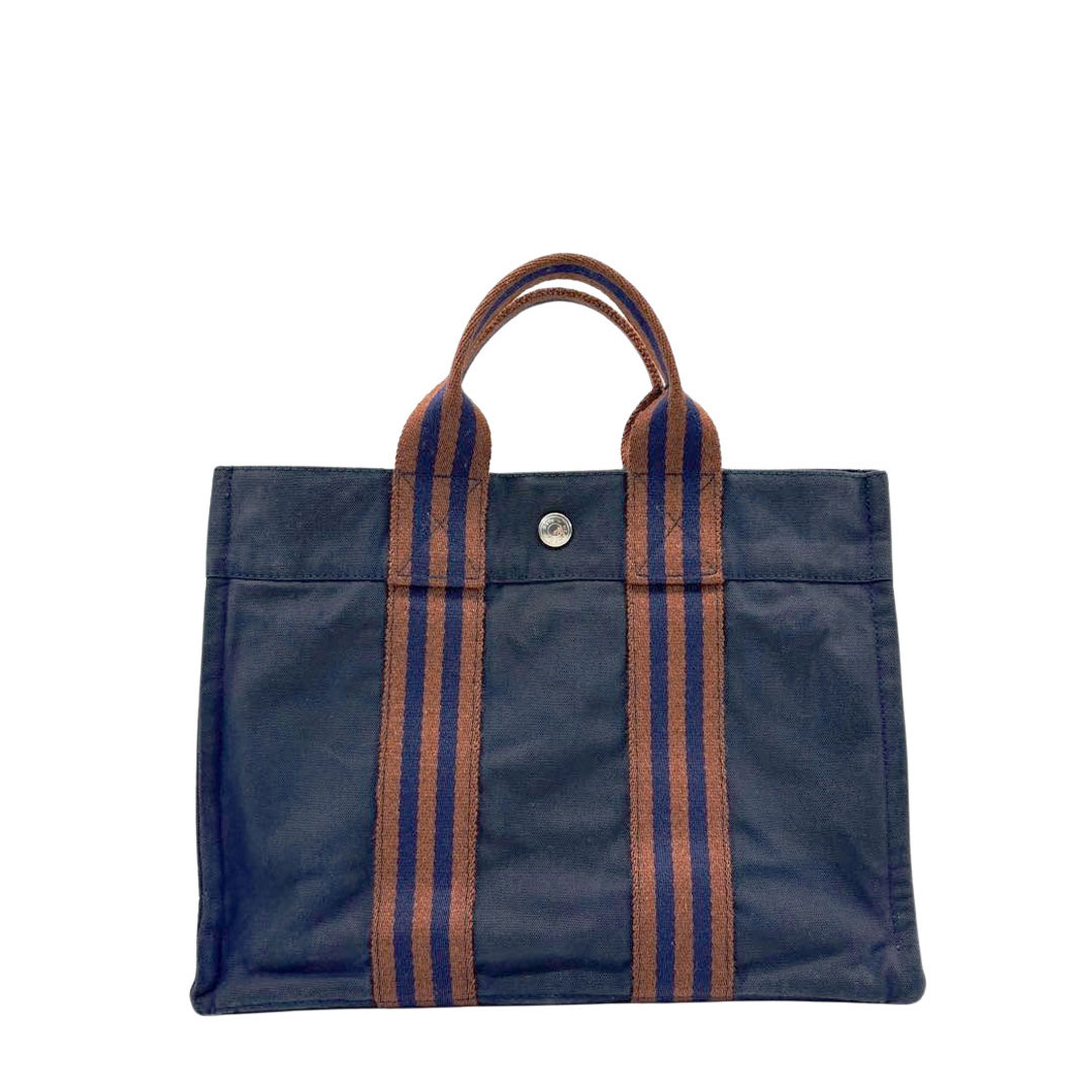HERMES エルメス トートバッグ フールトゥPM キャンバス ネイビー/ブラウン