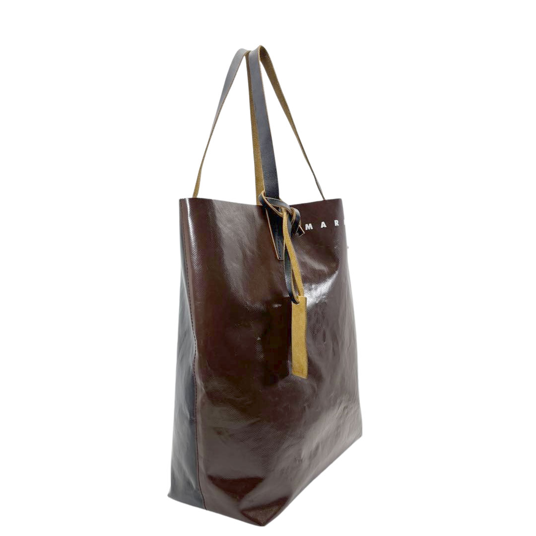 MARNI マルニ トートバッグ TRIBECA バイカラー ロゴ PVC/レザー ブラウン/ブラック
