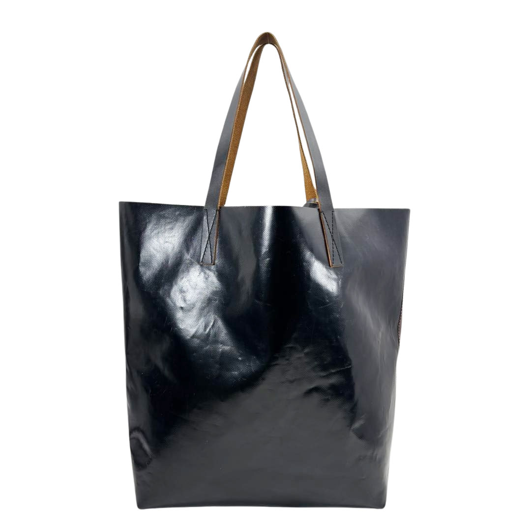MARNI マルニ トートバッグ TRIBECA バイカラー ロゴ PVC/レザー ブラウン/ブラック