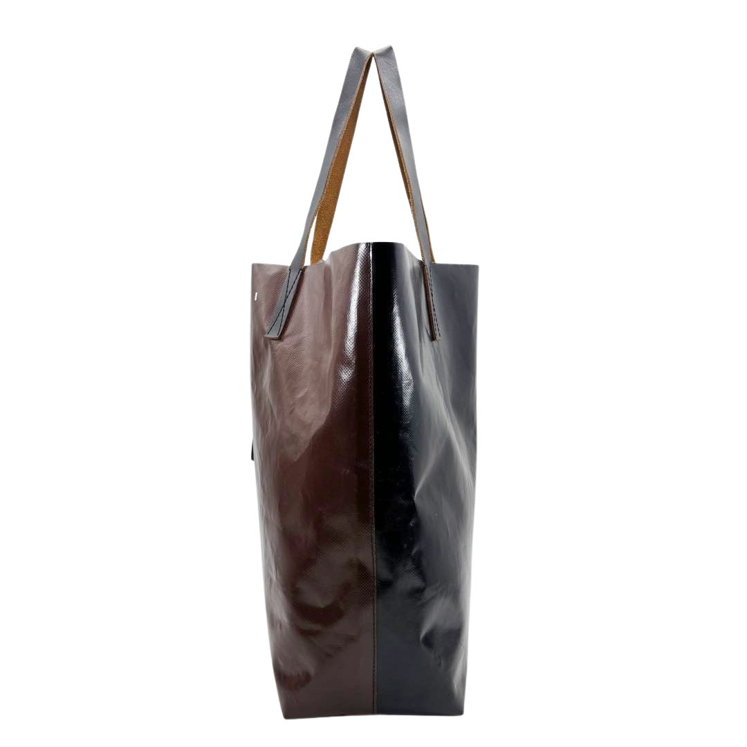 MARNI マルニ トートバッグ TRIBECA バイカラー ロゴ PVC/レザー ブラウン/ブラック