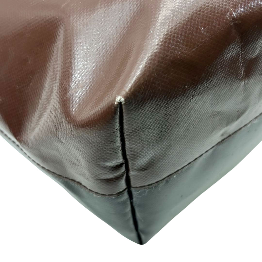 MARNI マルニ トートバッグ TRIBECA バイカラー ロゴ PVC/レザー ブラウン/ブラック