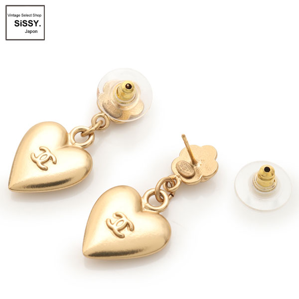 ■シャネル■ ハート カメリア ピアス ゴールド 02P 【CHANEL】
