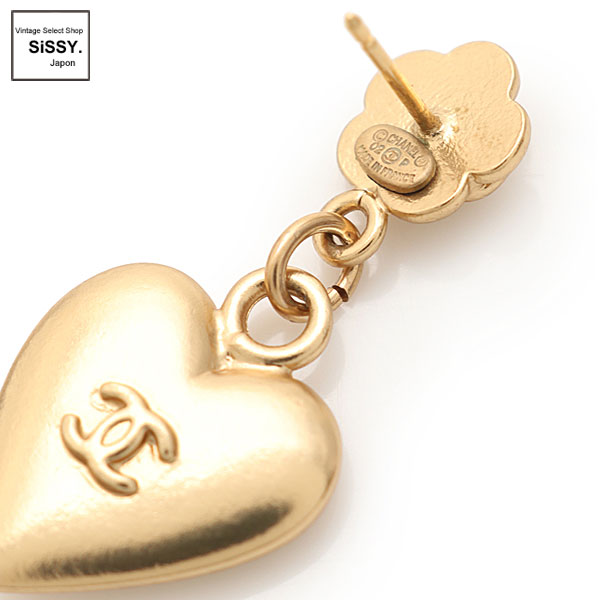 ■シャネル■ ハート カメリア ピアス ゴールド 02P 【CHANEL】