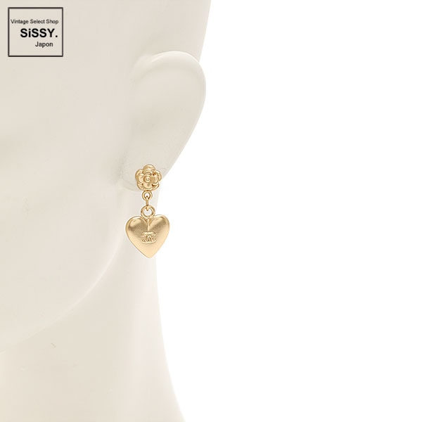 ■シャネル■ ハート カメリア ピアス ゴールド 02P 【CHANEL】