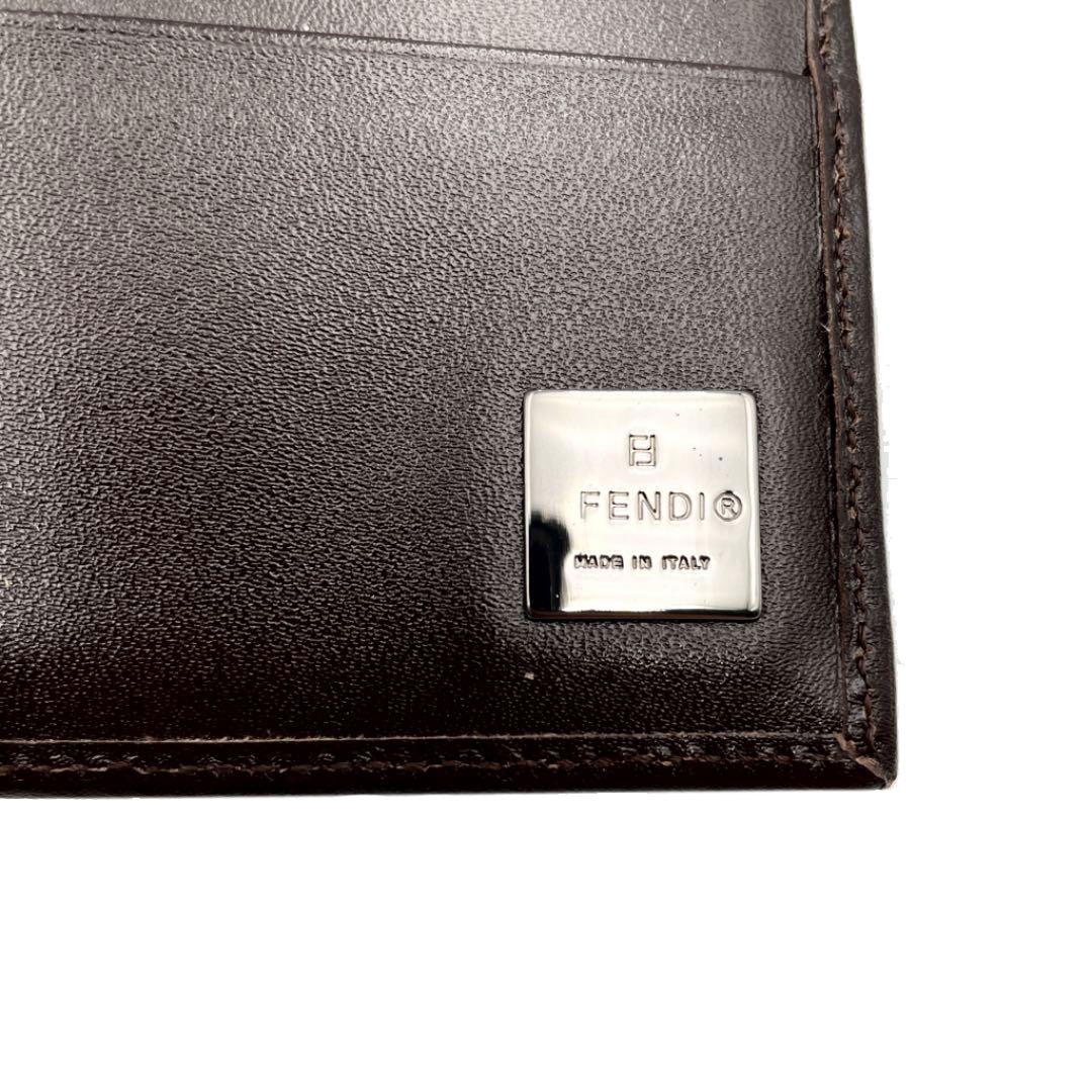 FENDI フェンディ ズッカ Wホック 三つ折り財布 キャンバス レザー ブラウン系