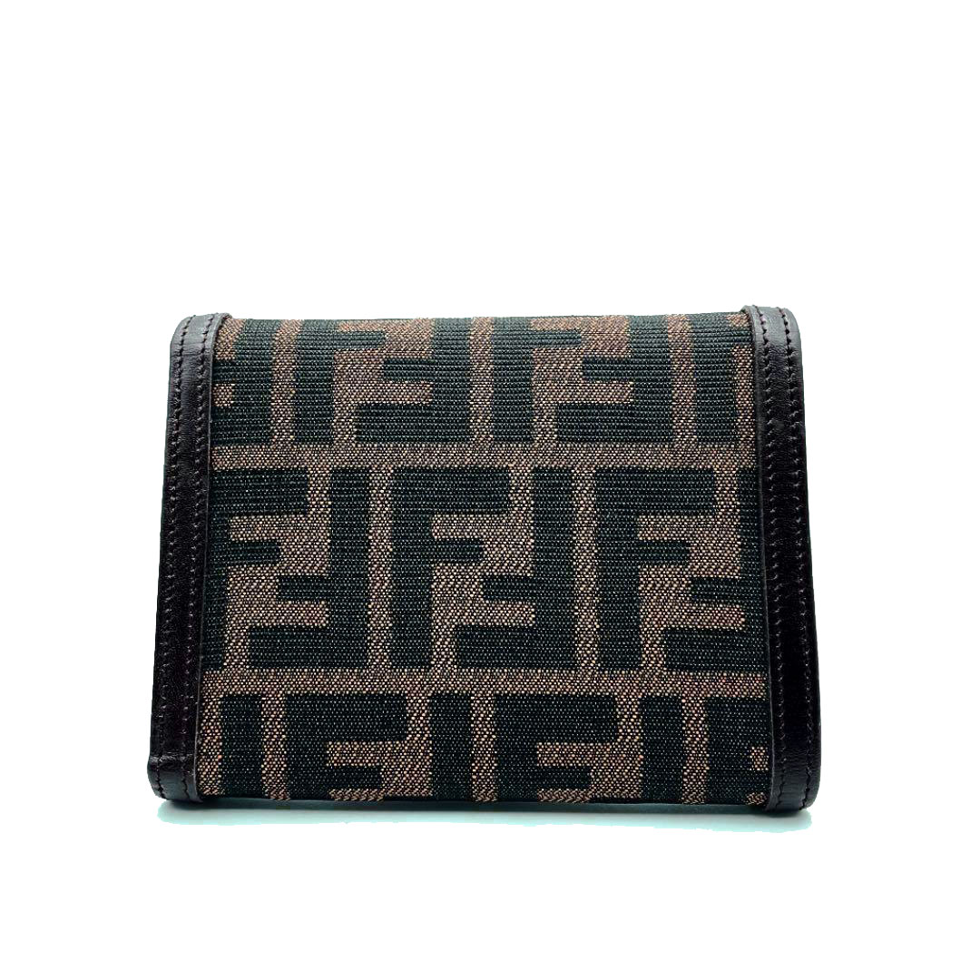 FENDI フェンディ ズッカ Wホック 三つ折り財布 キャンバス レザー ブラウン系
