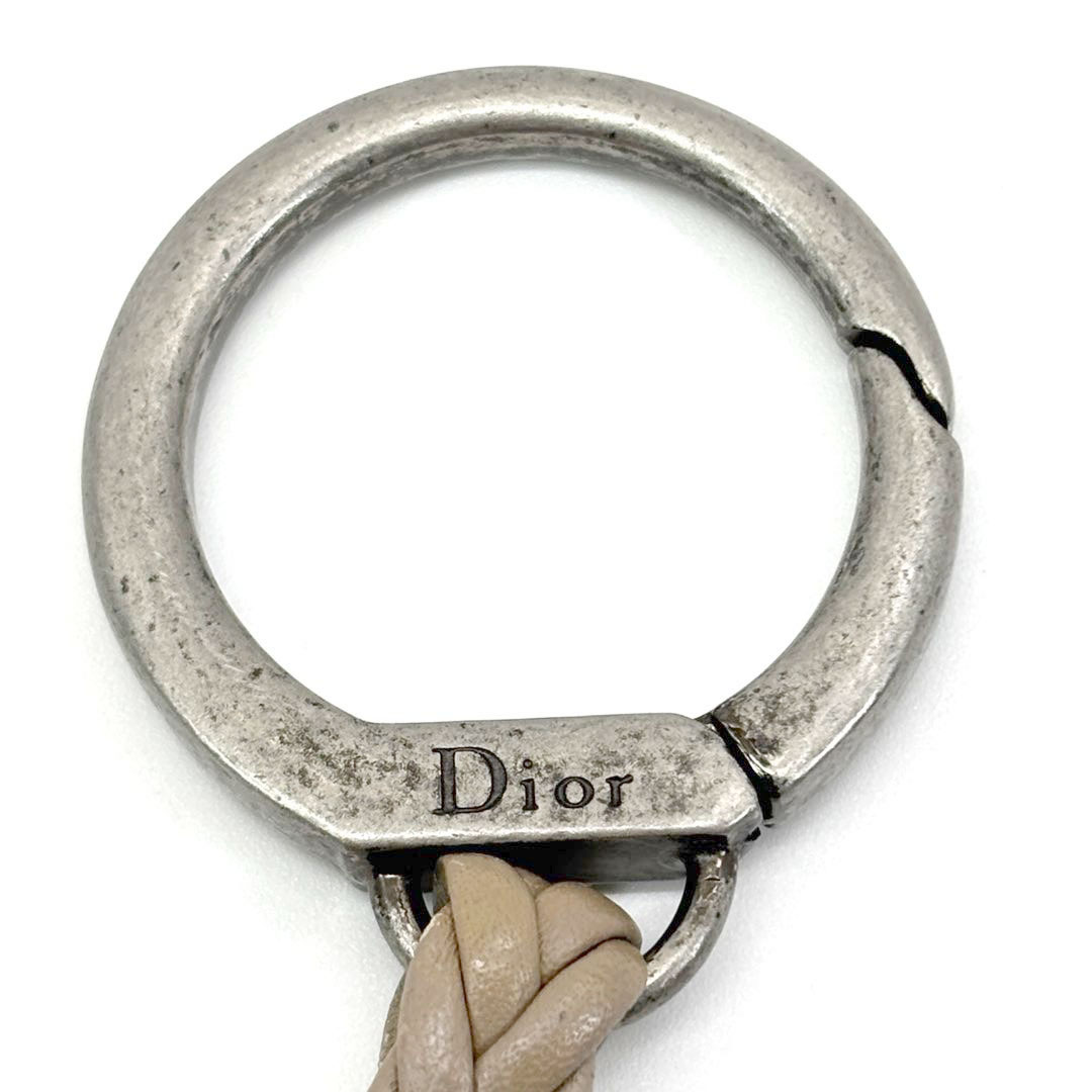 Christian Dior クリスチャンディオール キーホルダー バッグチャーム ハートモチーフ タッセル レザー グレージュ系