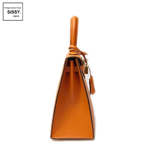 ■エルメス■ ケリー25 2WAY ハンドバッグ ヴォーエプソン オレンジ(FEU)/ゴールド金具 外縫い D刻印(2019年製) 【HERMES】