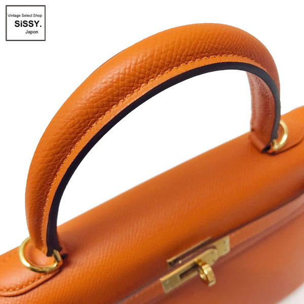 ■エルメス■ ケリー25 2WAY ハンドバッグ ヴォーエプソン オレンジ(FEU)/ゴールド金具 外縫い D刻印(2019年製) 【HERMES】