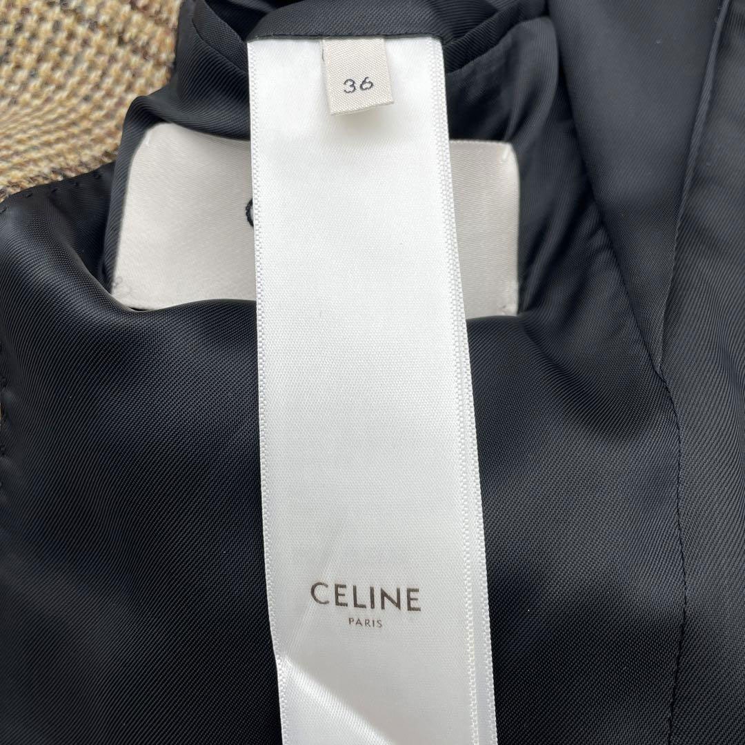 CELINE セリーヌ クラシック ジャケット プリンス・オブ・ウェールズ チェック柄 ウール 36 ブラウン系 2V983222K