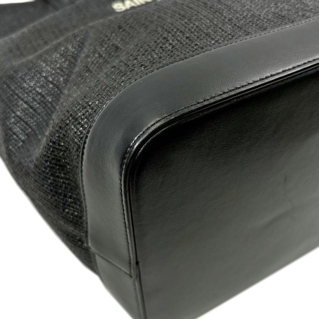 SAINT LAURENT PARIS サンローランパリ トートバッグ テディ ストロー/レザー ブラック 551595
