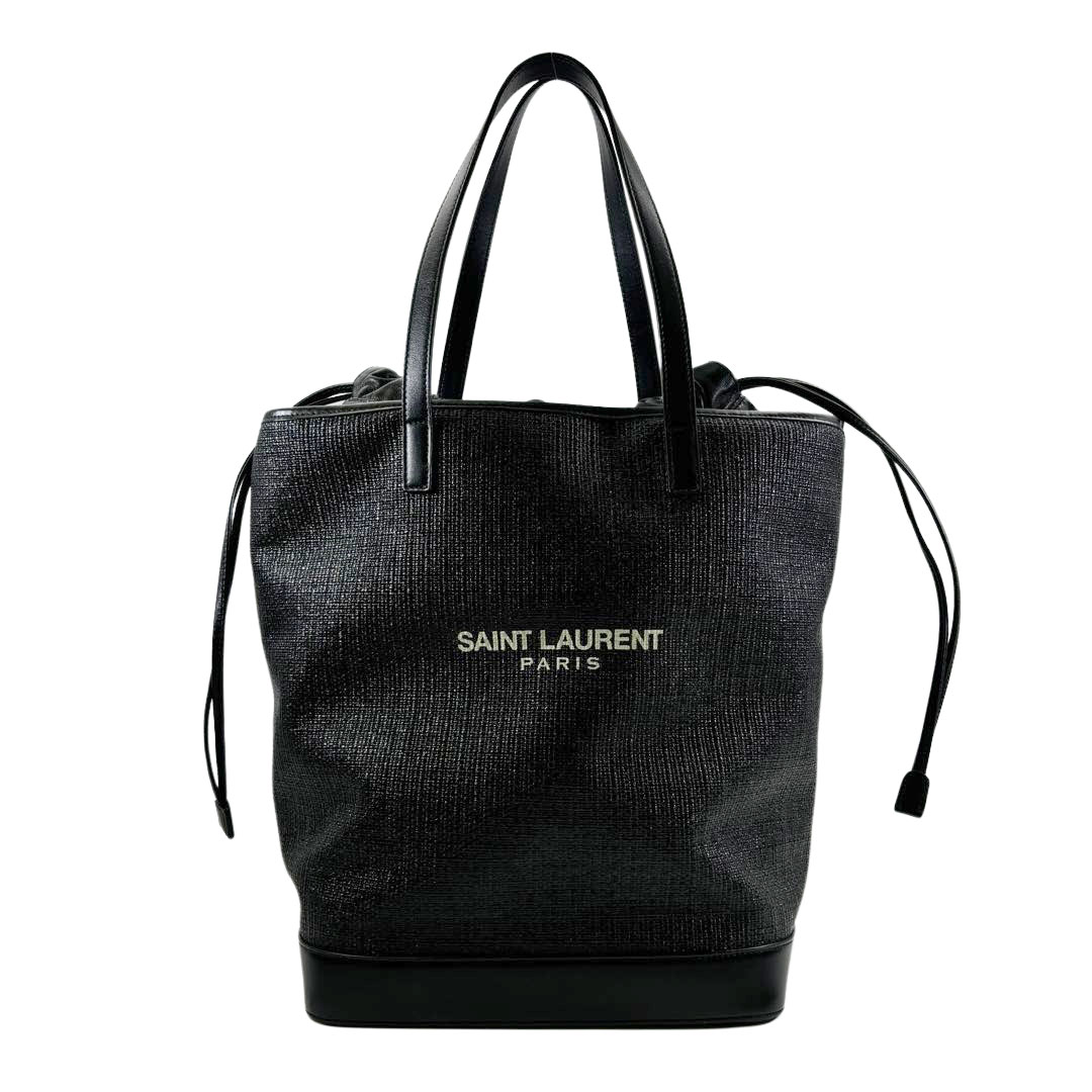 SAINT LAURENT PARIS サンローランパリ トートバッグ テディ ストロー/レザー ブラック 551595