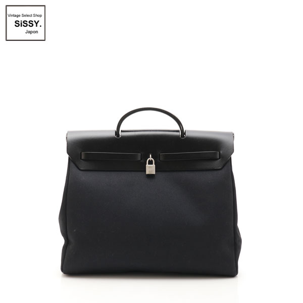 ■エルメス■ エールバッグMM ハンドバッグ トワルオフィシエ ボックスカーフ ブラック 2WAY □D刻印 【HERMES】