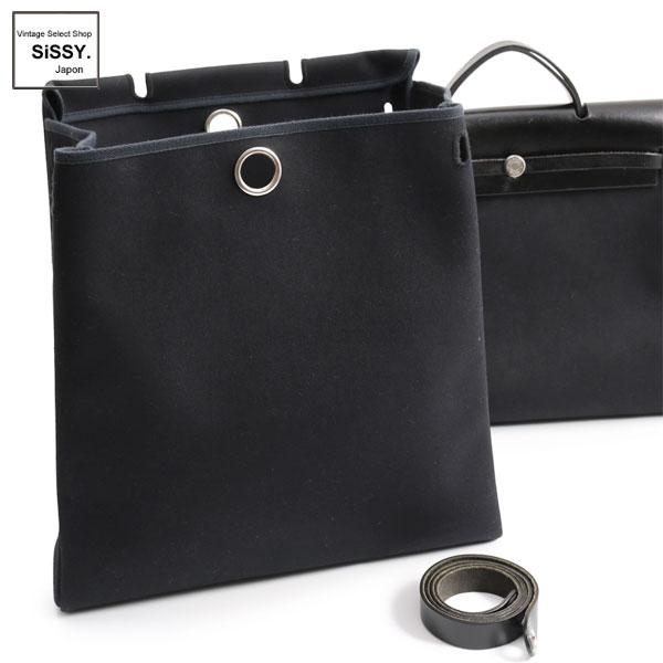 ■エルメス■ エールバッグMM ハンドバッグ トワルオフィシエ ボックスカーフ ブラック 2WAY □D刻印 【HERMES】