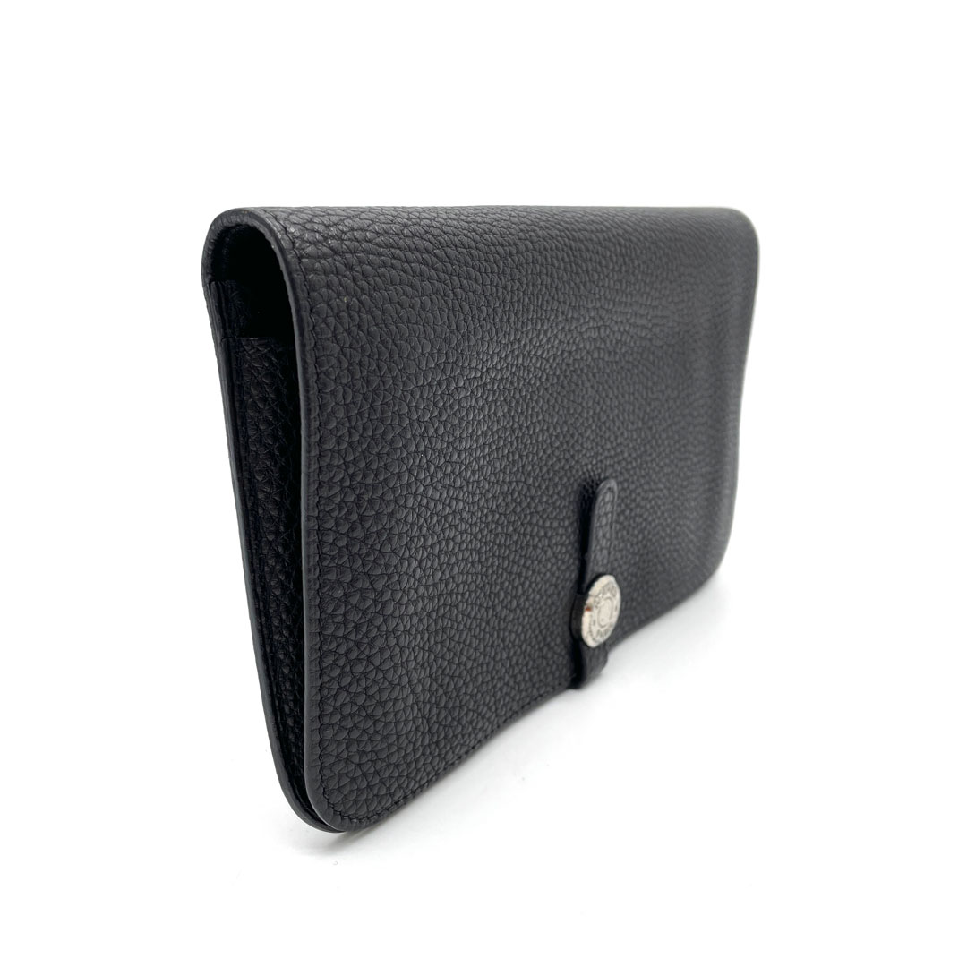 HERMES エルメス 二つ折り長財布 ドゴンGM トリヨンクレマンス ブラック □G刻印