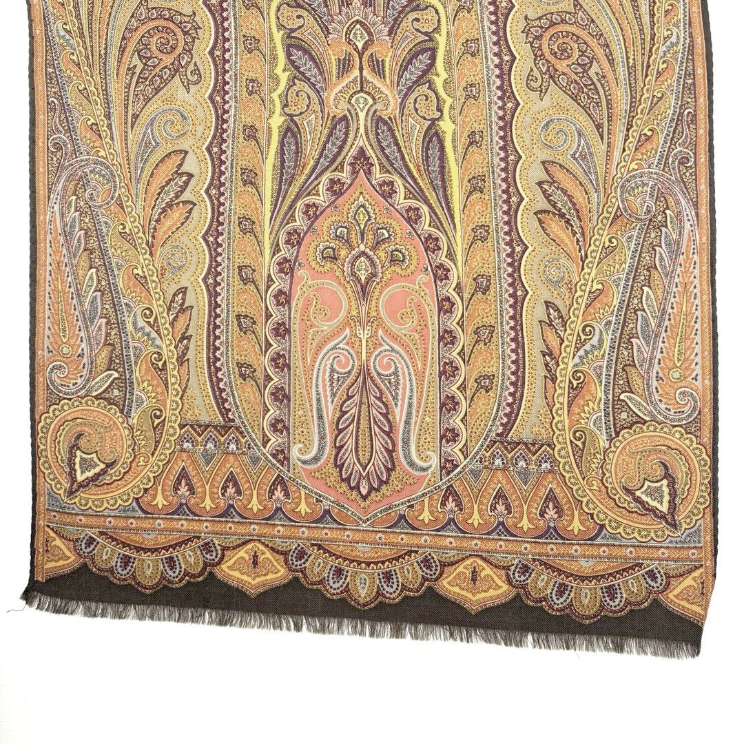 ETRO エトロ ストール ペイズリー柄 ウール70%/シルク30% ブラウン系