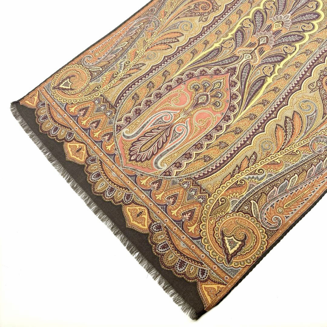 美品 ★ETRO★ ストール ショール ペイズリー柄 ウール シルク ブラウン. ETRO エトロ ストール ペイズリー柄 ウール70%/シルク30% ブラウン系