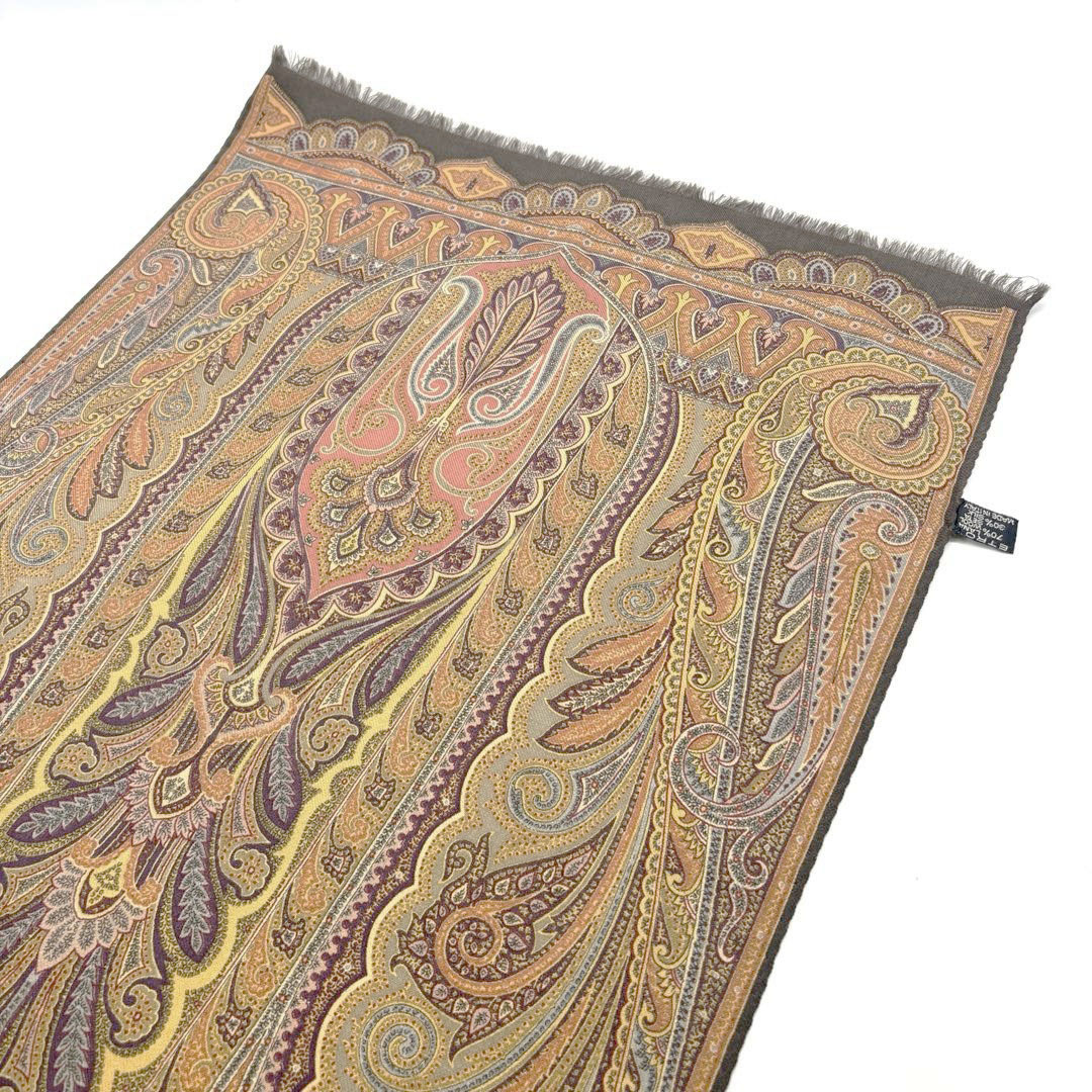 ETRO エトロ ストール ペイズリー柄 ウール70%/シルク30% ブラウン系