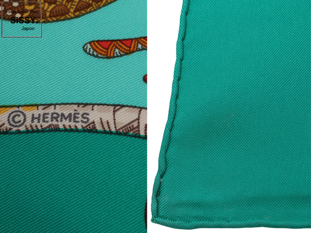 ❤お得なお品❤カレ90 エメラルドグリーン スカーフ エルメス １年中使える HERMES エルメス カレ90 「Grands Fonds」 スカーフ シルク