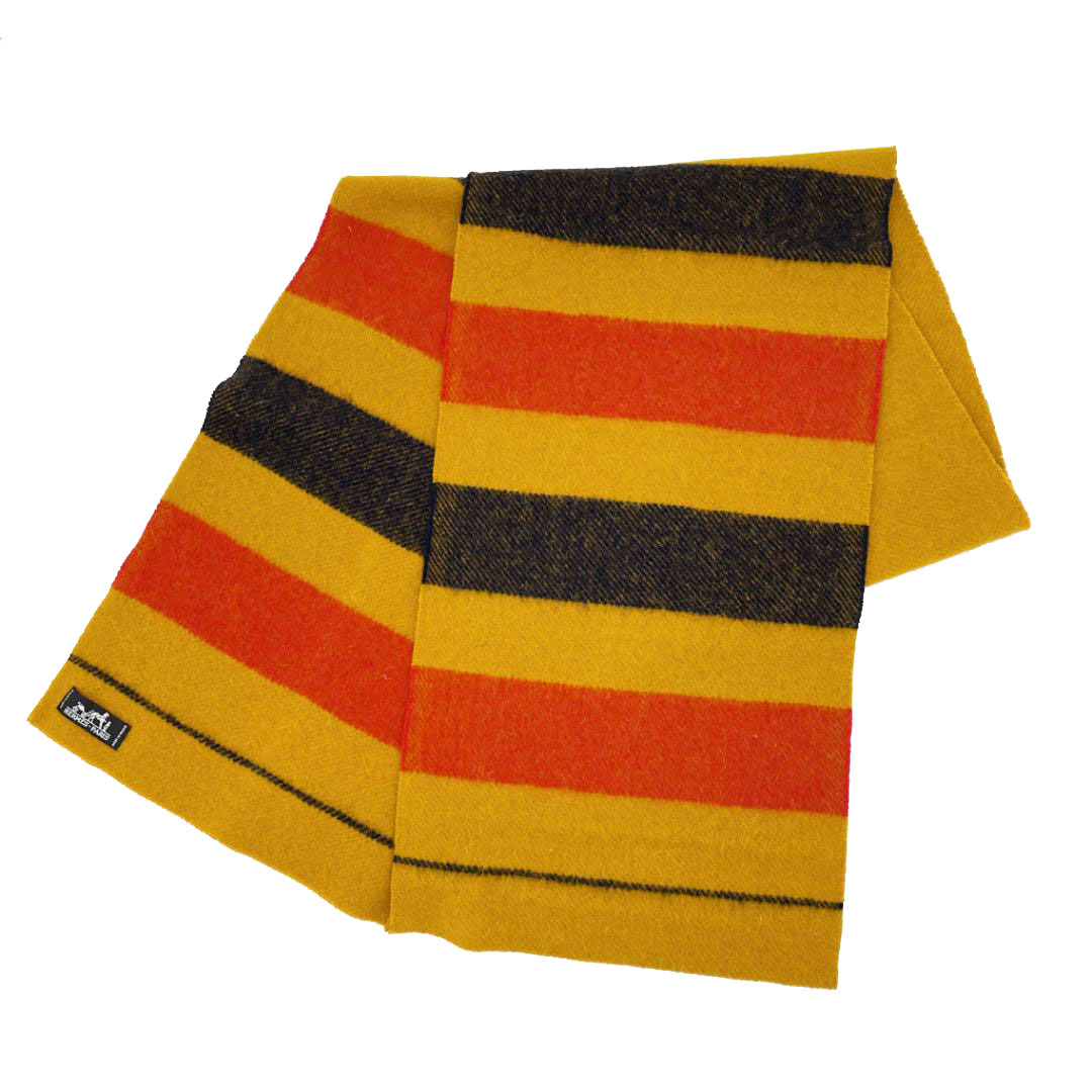 HERMES エルメス ロカバール マフラー ウール100％ マスタードイエロー オレンジ ネイビー