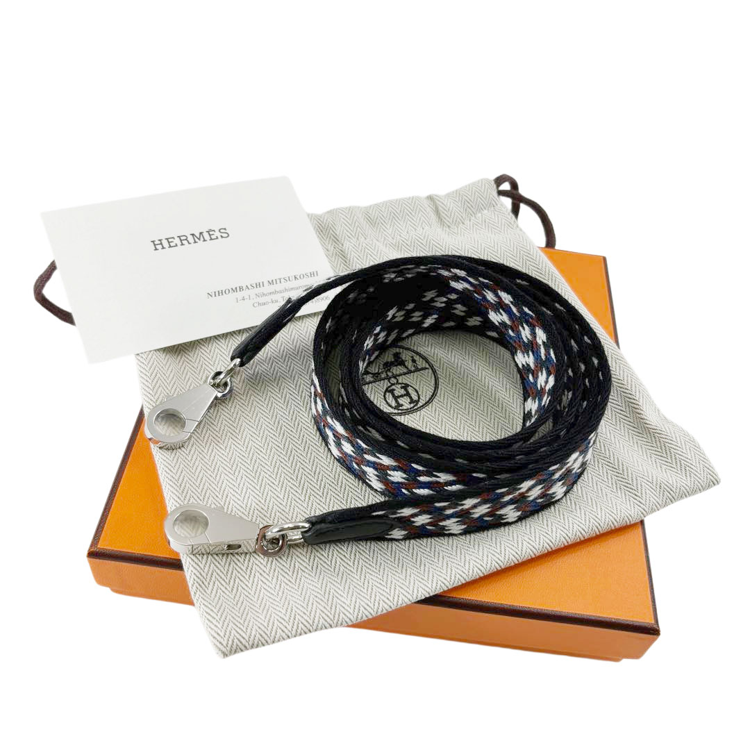 HERMES エルメス バンドリエール サングル ジグザグ 25mm ショルダーストラップ ブラック ホワイト ディープブルー シルバー金具 W刻印