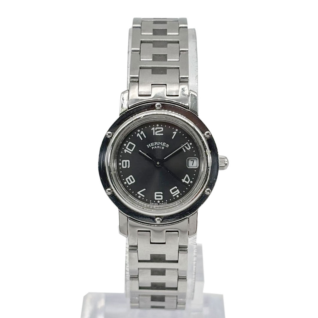 HERMES エルメス レディース腕時計 クリッパー QZ デイト シルバー グレー文字盤 CL4.210