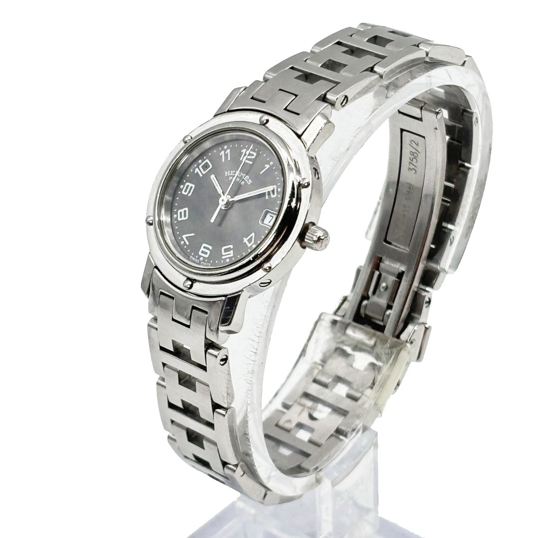 HERMES エルメス レディース腕時計 クリッパー QZ デイト シルバー グレー文字盤 CL4.210