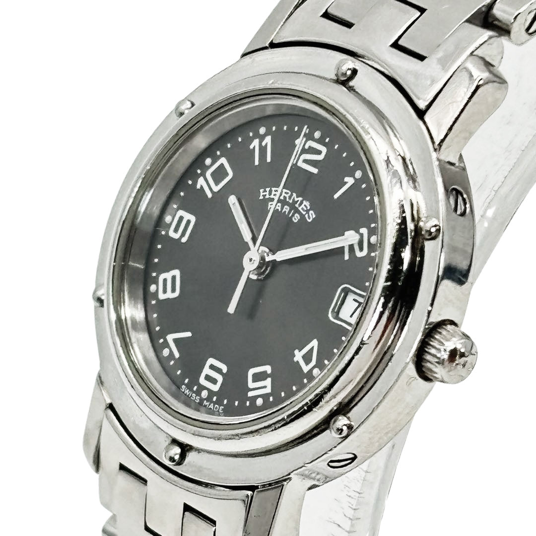 HERMES エルメス レディース腕時計 クリッパー QZ デイト シルバー グレー文字盤 CL4.210