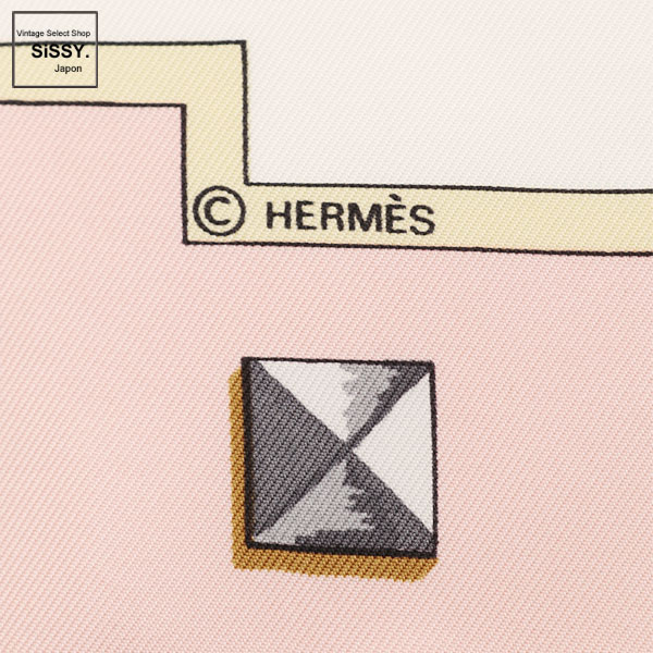 ■エルメス■ カレ90「LES CLES」 スカーフ シルク ピンク アイボリー【HERMES】
