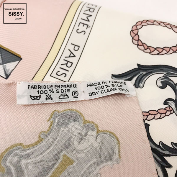 ■エルメス■ カレ90「LES CLES」 スカーフ シルク ピンク アイボリー【HERMES】